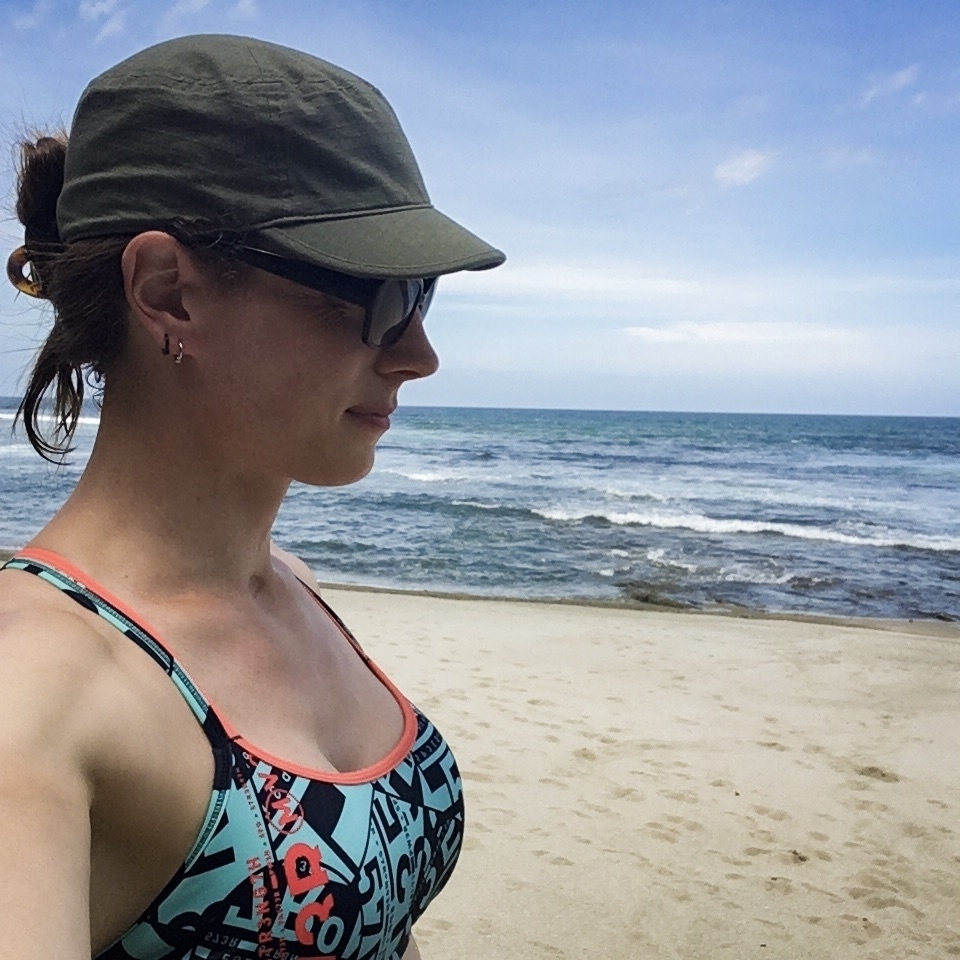 Eva standing on a beach near Playa Buena Vista in Costa Rica